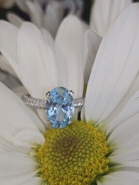 925 Sterling Silver 4.5 Ct Lab grown oval cut Aquamarine size 7 ring